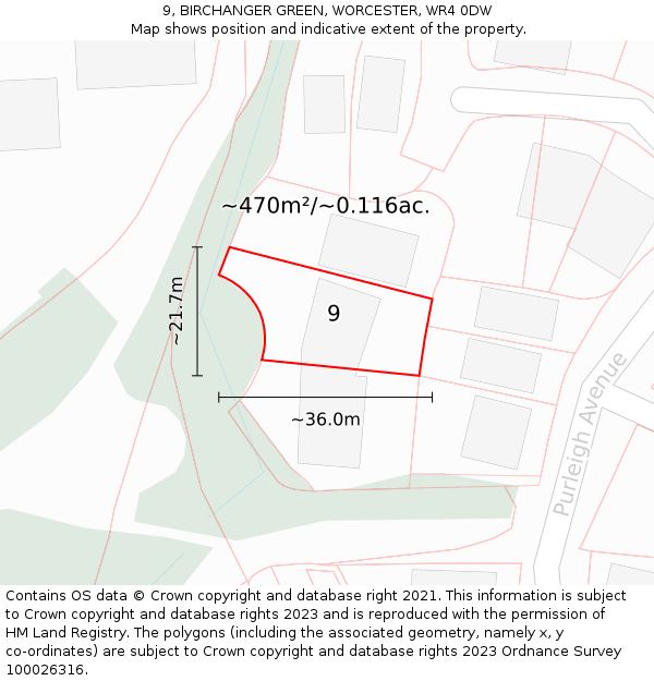 9, BIRCHANGER GREEN, WORCESTER, WR4 0DW: Plot and title map