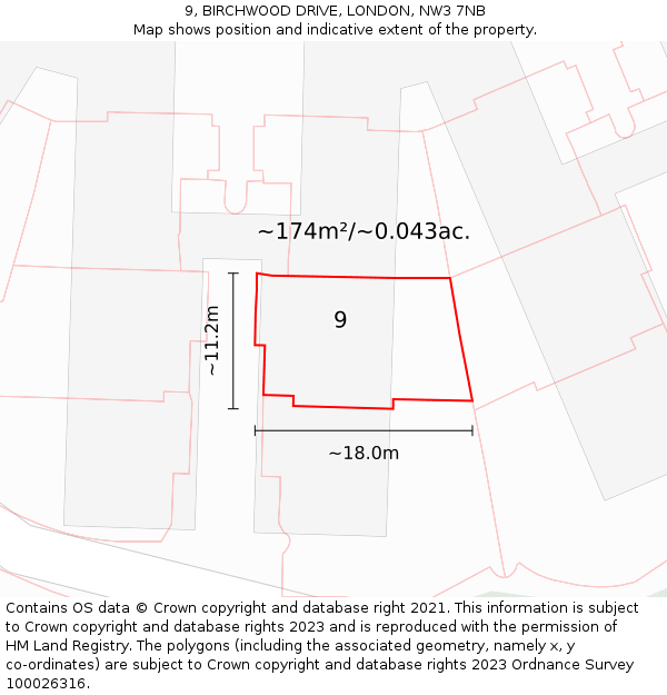 9, BIRCHWOOD DRIVE, LONDON, NW3 7NB: Plot and title map