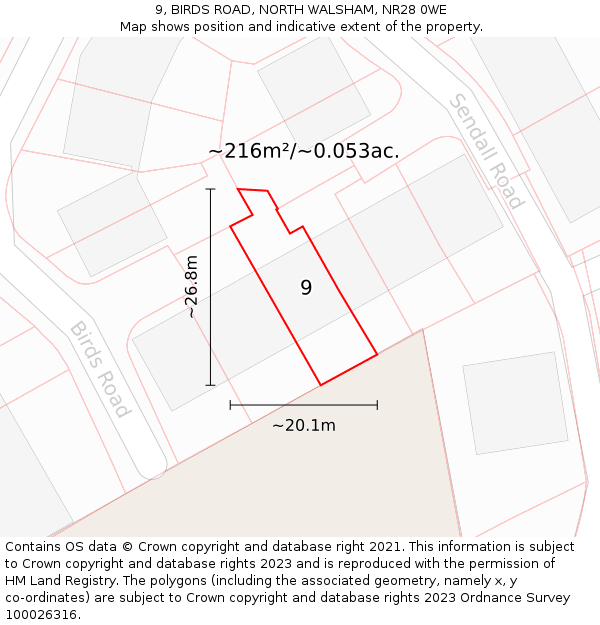 9, BIRDS ROAD, NORTH WALSHAM, NR28 0WE: Plot and title map