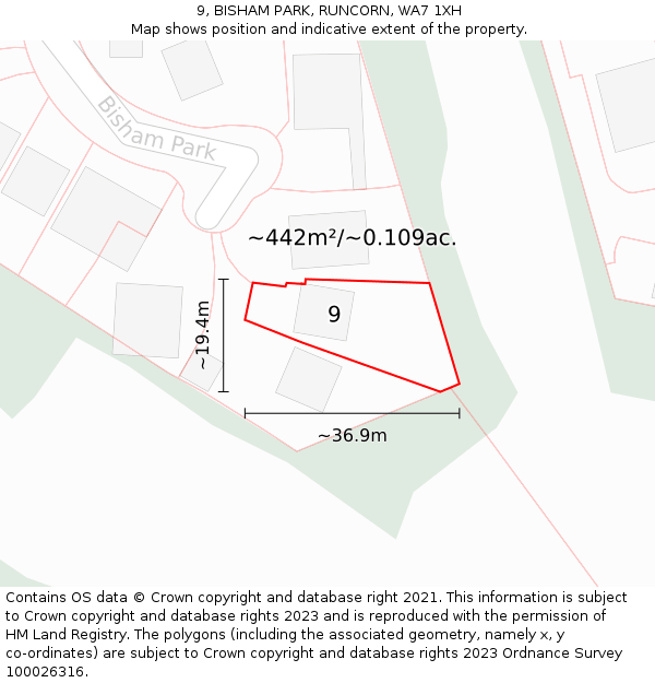 9, BISHAM PARK, RUNCORN, WA7 1XH: Plot and title map