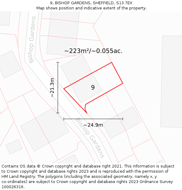 9, BISHOP GARDENS, SHEFFIELD, S13 7EX: Plot and title map