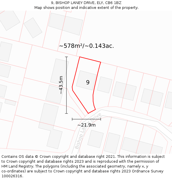 9, BISHOP LANEY DRIVE, ELY, CB6 1BZ: Plot and title map