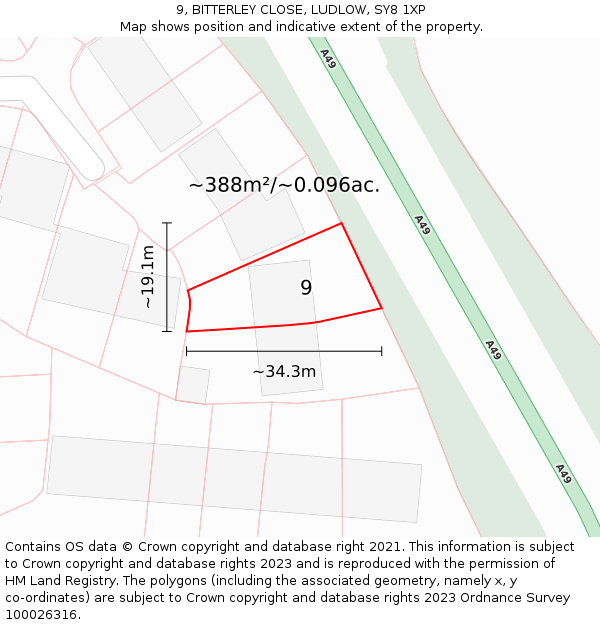 9, BITTERLEY CLOSE, LUDLOW, SY8 1XP: Plot and title map