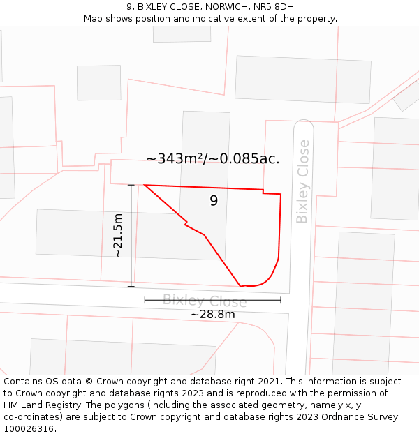 9, BIXLEY CLOSE, NORWICH, NR5 8DH: Plot and title map