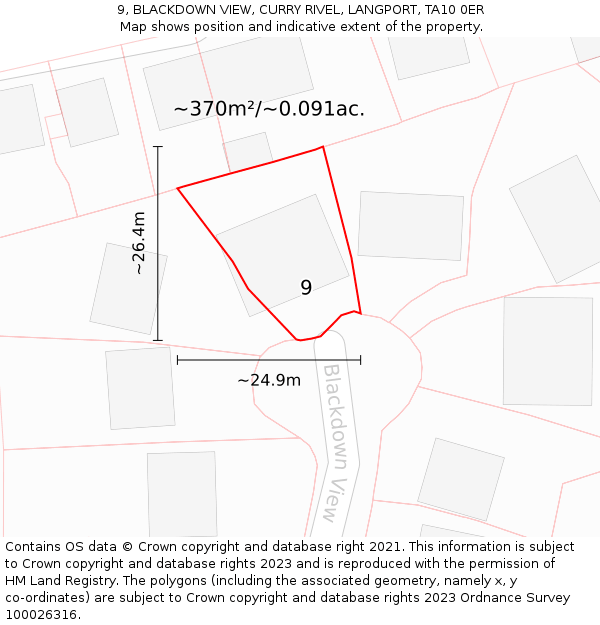 9, BLACKDOWN VIEW, CURRY RIVEL, LANGPORT, TA10 0ER: Plot and title map