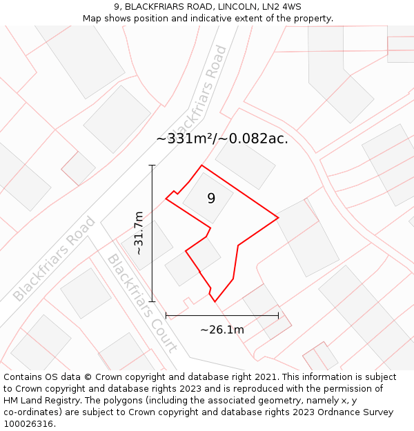 9, BLACKFRIARS ROAD, LINCOLN, LN2 4WS: Plot and title map
