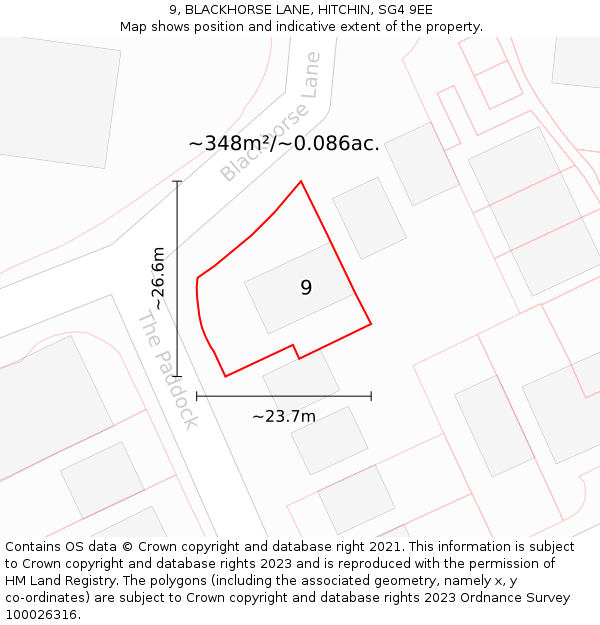 9, BLACKHORSE LANE, HITCHIN, SG4 9EE: Plot and title map