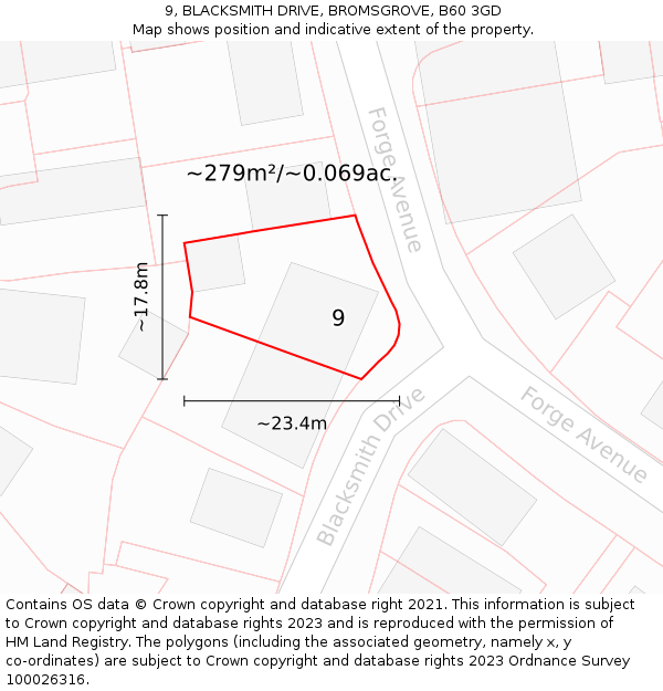 9, BLACKSMITH DRIVE, BROMSGROVE, B60 3GD: Plot and title map