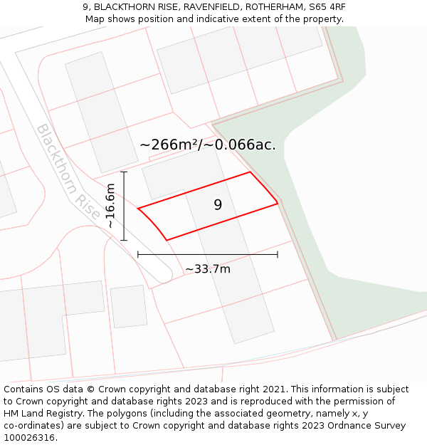 9, BLACKTHORN RISE, RAVENFIELD, ROTHERHAM, S65 4RF: Plot and title map