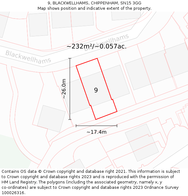 9, BLACKWELLHAMS, CHIPPENHAM, SN15 3GG: Plot and title map