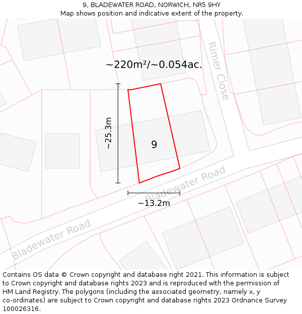 9, BLADEWATER ROAD, NORWICH, NR5 9HY: Plot and title map