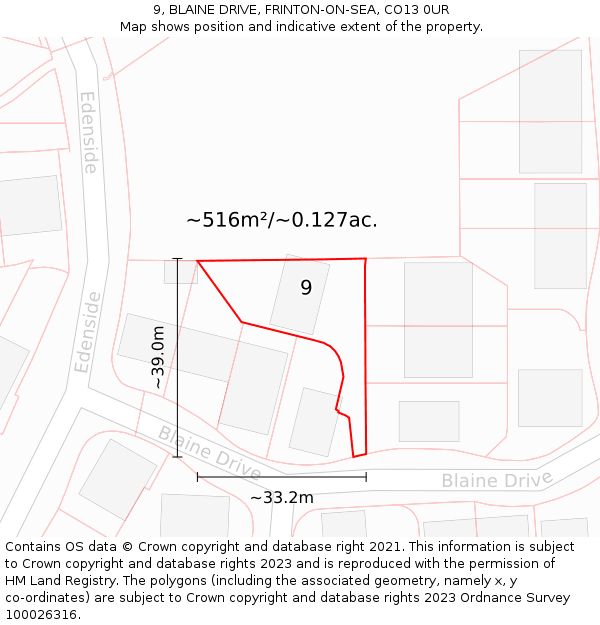 9, BLAINE DRIVE, FRINTON-ON-SEA, CO13 0UR: Plot and title map