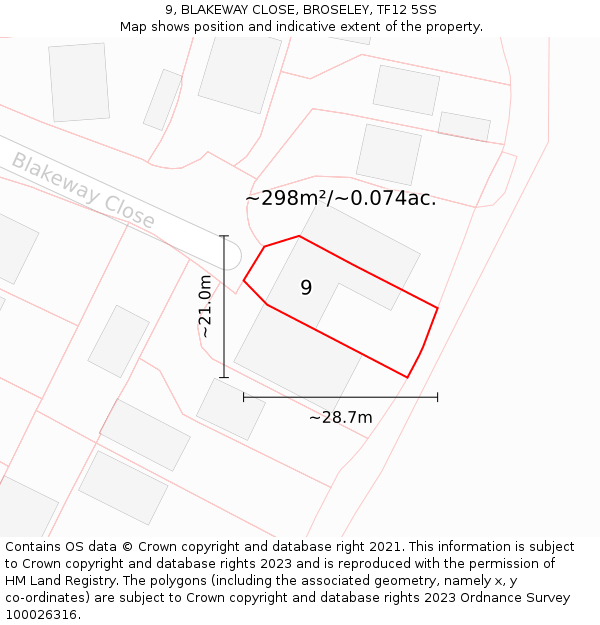 9, BLAKEWAY CLOSE, BROSELEY, TF12 5SS: Plot and title map