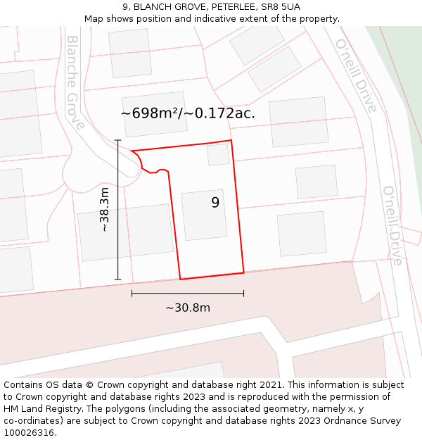 9, BLANCH GROVE, PETERLEE, SR8 5UA: Plot and title map