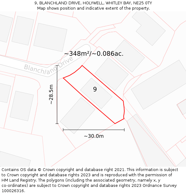 9, BLANCHLAND DRIVE, HOLYWELL, WHITLEY BAY, NE25 0TY: Plot and title map