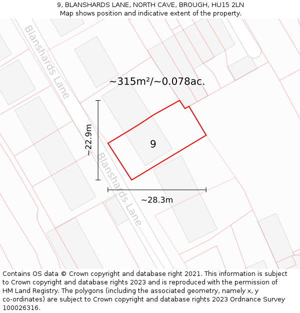 9, BLANSHARDS LANE, NORTH CAVE, BROUGH, HU15 2LN: Plot and title map