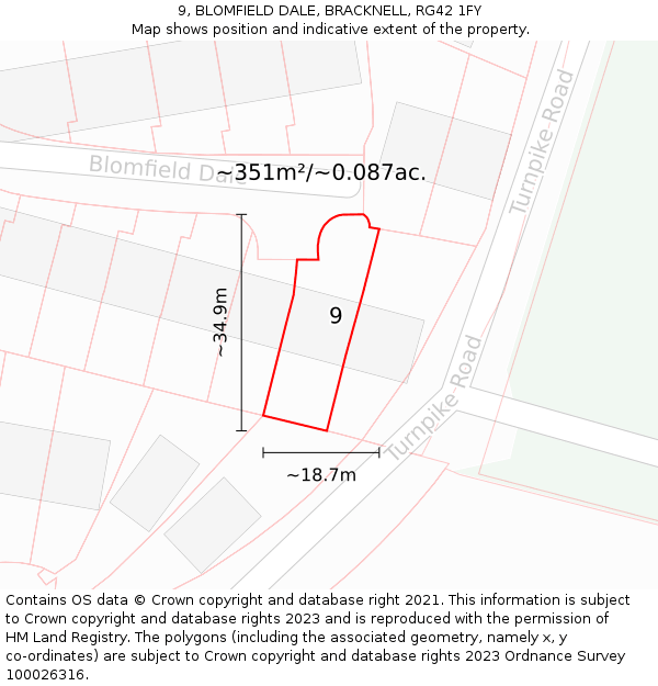 9, BLOMFIELD DALE, BRACKNELL, RG42 1FY: Plot and title map