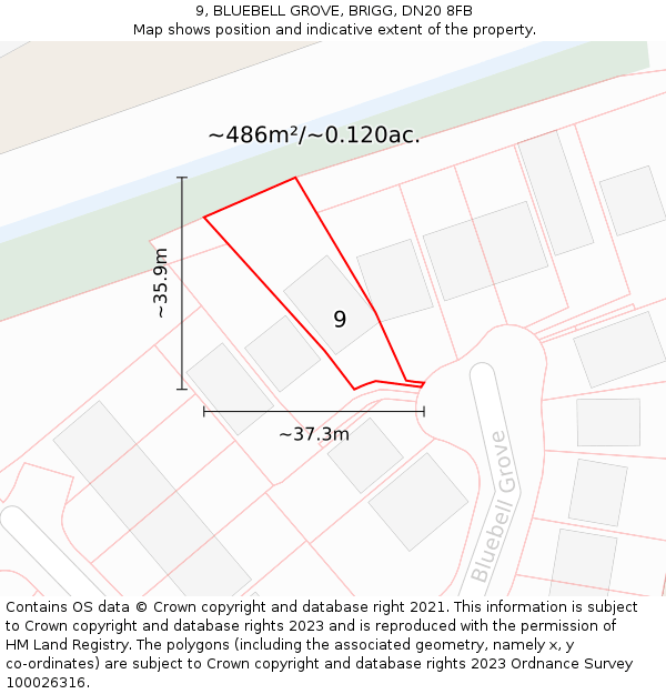 9, BLUEBELL GROVE, BRIGG, DN20 8FB: Plot and title map