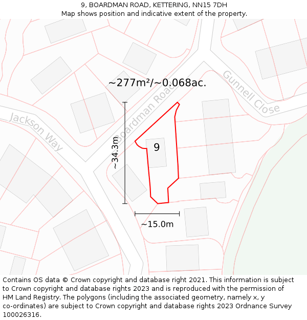 9, BOARDMAN ROAD, KETTERING, NN15 7DH: Plot and title map