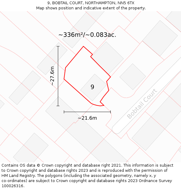 9, BOBTAIL COURT, NORTHAMPTON, NN5 6TX: Plot and title map