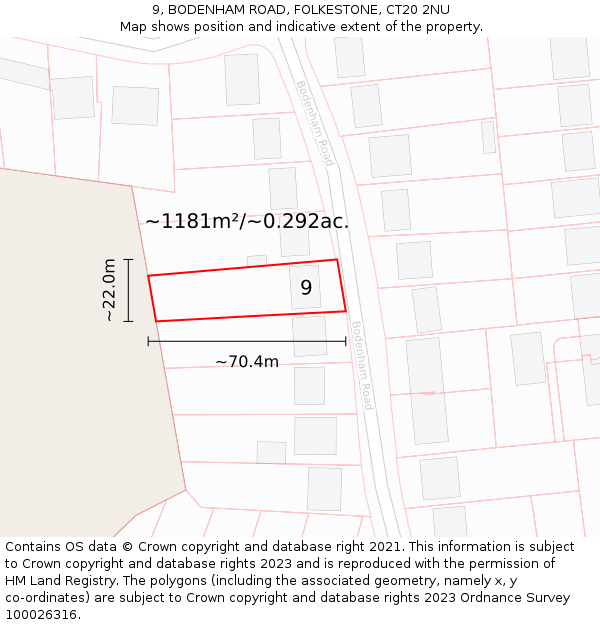 9, BODENHAM ROAD, FOLKESTONE, CT20 2NU: Plot and title map