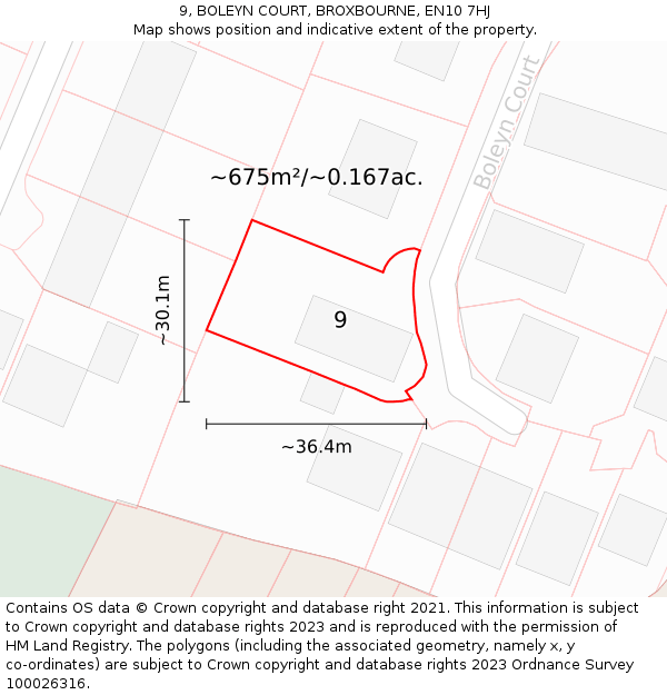 9, BOLEYN COURT, BROXBOURNE, EN10 7HJ: Plot and title map