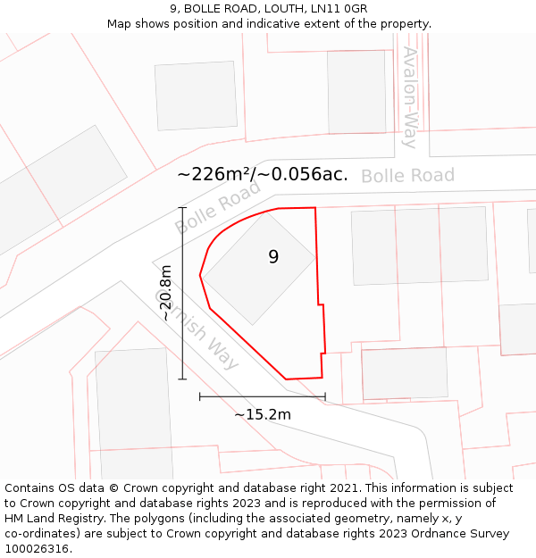 9, BOLLE ROAD, LOUTH, LN11 0GR: Plot and title map