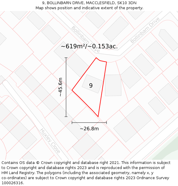 9, BOLLINBARN DRIVE, MACCLESFIELD, SK10 3DN: Plot and title map