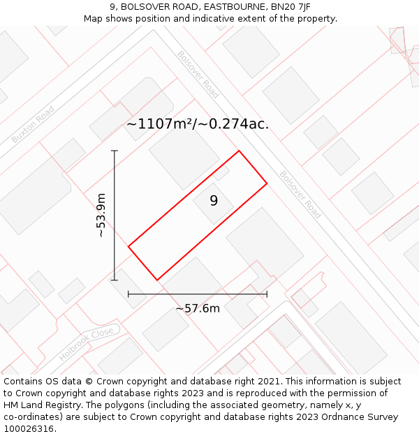 9, BOLSOVER ROAD, EASTBOURNE, BN20 7JF: Plot and title map