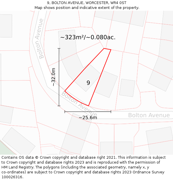 9, BOLTON AVENUE, WORCESTER, WR4 0ST: Plot and title map