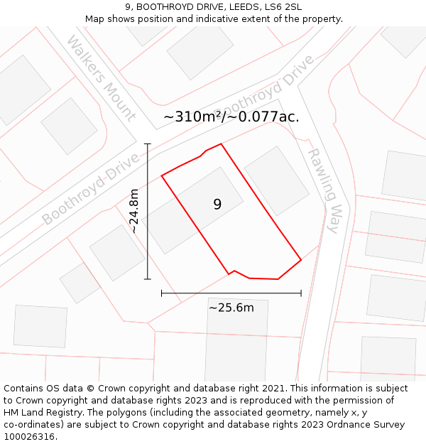 9, BOOTHROYD DRIVE, LEEDS, LS6 2SL: Plot and title map