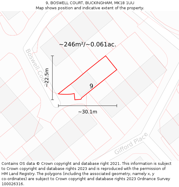 9, BOSWELL COURT, BUCKINGHAM, MK18 1UU: Plot and title map