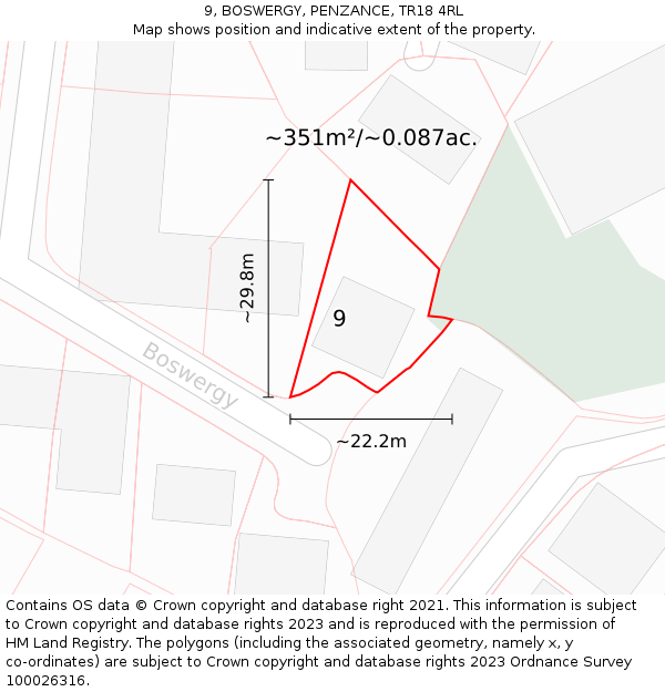 9, BOSWERGY, PENZANCE, TR18 4RL: Plot and title map