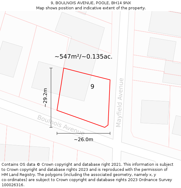 9, BOULNOIS AVENUE, POOLE, BH14 9NX: Plot and title map