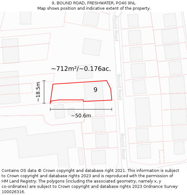 9, BOUND ROAD, FRESHWATER, PO40 9NL: Plot and title map