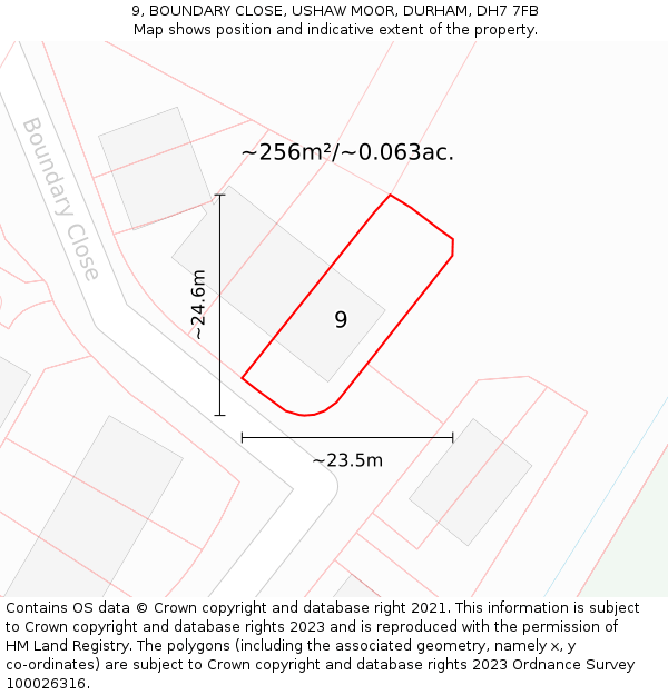 9, BOUNDARY CLOSE, USHAW MOOR, DURHAM, DH7 7FB: Plot and title map