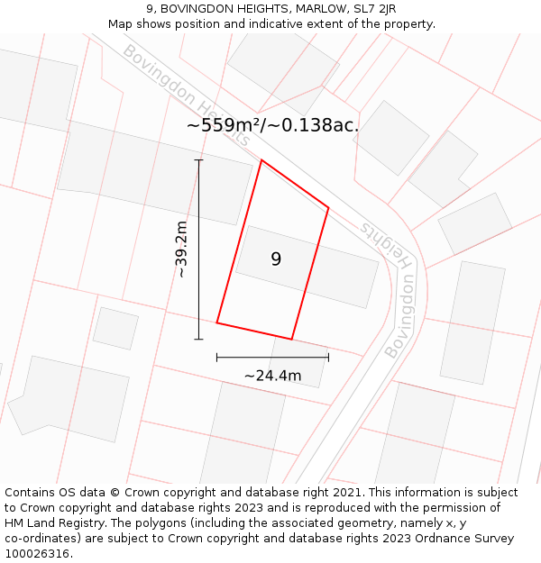 9, BOVINGDON HEIGHTS, MARLOW, SL7 2JR: Plot and title map