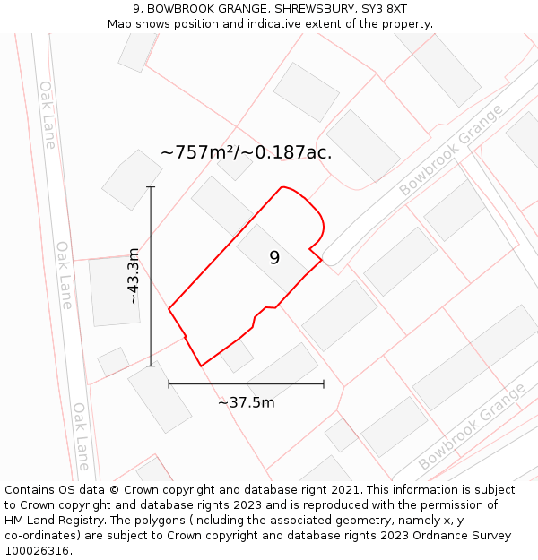 9, BOWBROOK GRANGE, SHREWSBURY, SY3 8XT: Plot and title map