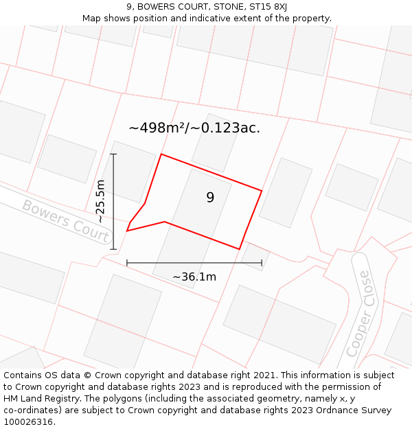 9, BOWERS COURT, STONE, ST15 8XJ: Plot and title map