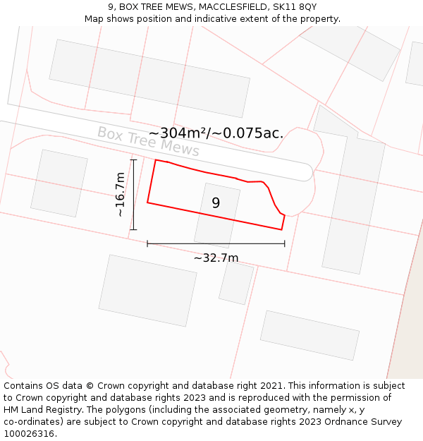 9, BOX TREE MEWS, MACCLESFIELD, SK11 8QY: Plot and title map