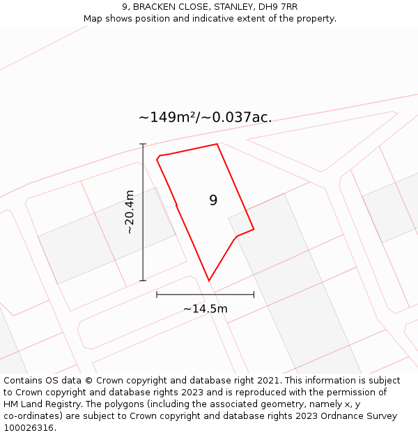 9, BRACKEN CLOSE, STANLEY, DH9 7RR: Plot and title map