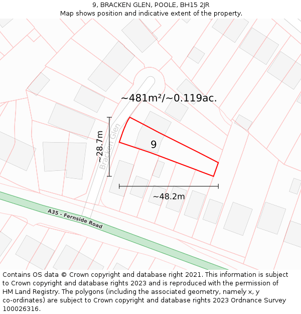 9, BRACKEN GLEN, POOLE, BH15 2JR: Plot and title map