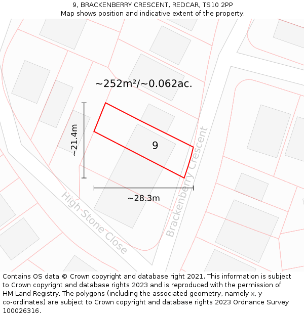 9, BRACKENBERRY CRESCENT, REDCAR, TS10 2PP: Plot and title map