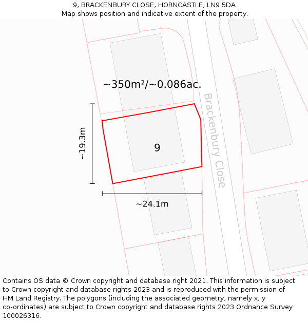 9, BRACKENBURY CLOSE, HORNCASTLE, LN9 5DA: Plot and title map