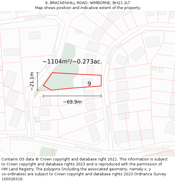 9, BRACKENHILL ROAD, WIMBORNE, BH21 2LT: Plot and title map