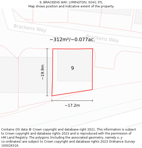 9, BRACKENS WAY, LYMINGTON, SO41 3TL: Plot and title map