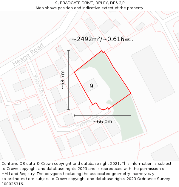 9, BRADGATE DRIVE, RIPLEY, DE5 3JP: Plot and title map