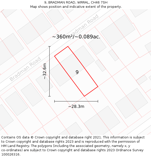 9, BRADMAN ROAD, WIRRAL, CH46 7SH: Plot and title map