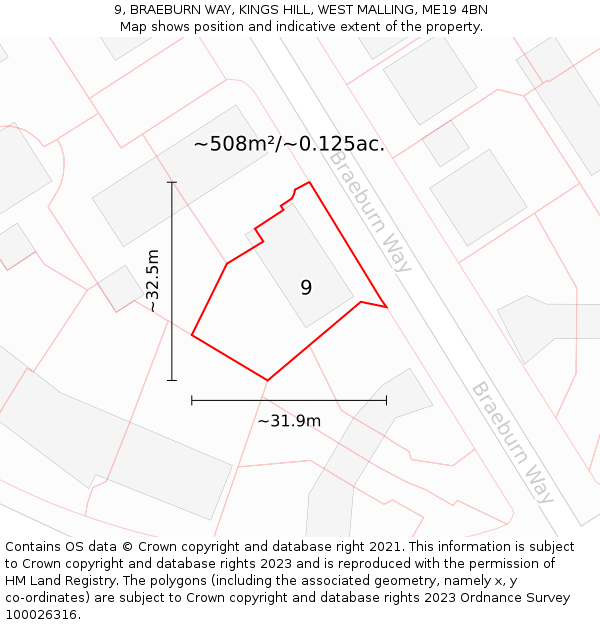 9, BRAEBURN WAY, KINGS HILL, WEST MALLING, ME19 4BN: Plot and title map