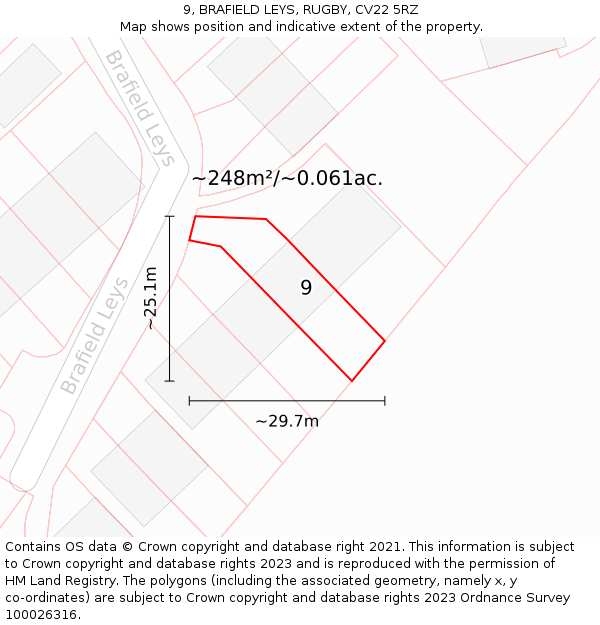 9, BRAFIELD LEYS, RUGBY, CV22 5RZ: Plot and title map
